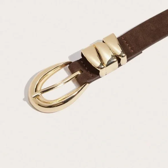 Elegant modern Brown faux suede Leather Belt with Gold Buckle 100cm size large - Picture 4 of 7